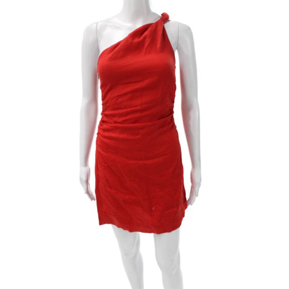 Faithfull Womens Red Linen One Shoulder Mini Dress Knee Length Size XS